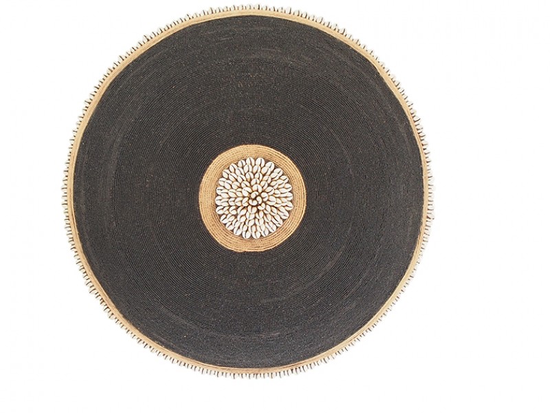 Beaded Shield - Black with Manilla and Cowrie Center and Trim Beaded Shield - Black with Manilla and Cowrie Center and Trim